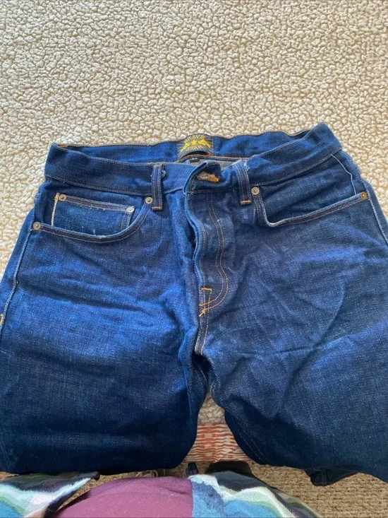 Brave Star Slim Straight Men's Dark Blue Denim Jeans - Picture 1 of 16